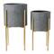 Hello Honey® Charcoal Grey & Gold Boho Embossed Metal Planters with Stands Set